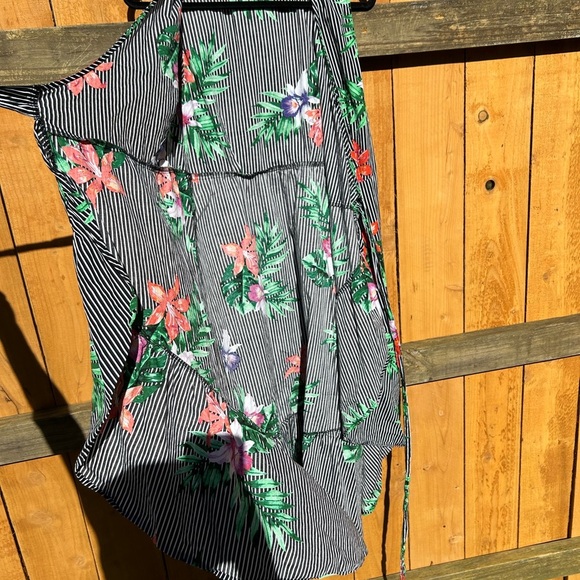 WHO WHAT WEAR Cotton STRIPE Tropical FLORAL Print WRAP RUFFLE Dress Medium - Picture 9 of 9